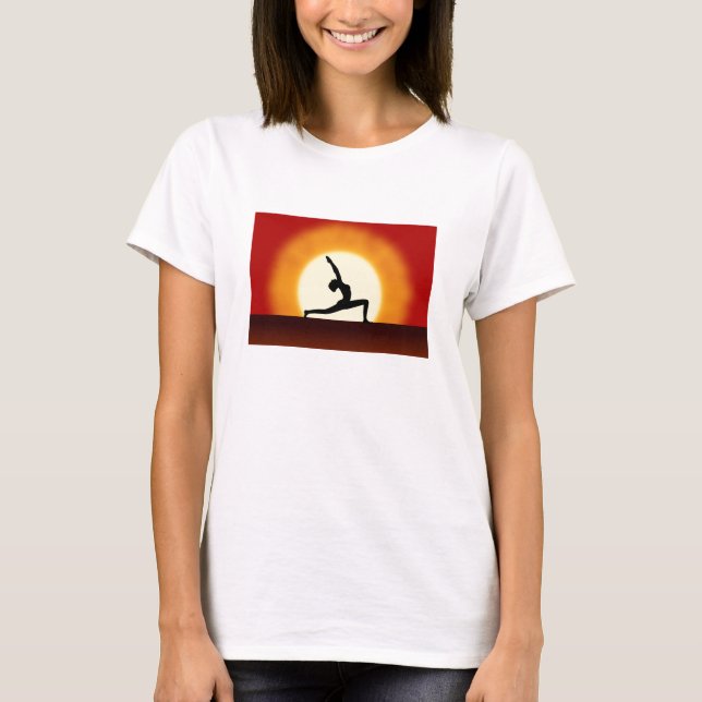 Yoga Sunrise Posing Silhouette Ladies T-Shirts (Front)