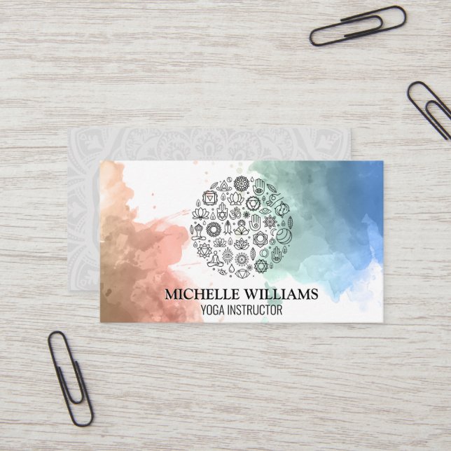 Yoga Symbols | Mandala Pattern Business Card (Front/Back In Situ)
