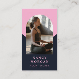 Yoga Teacher Blush Pink Arch Photo QR Code  Business Card