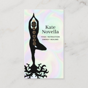 Yoga Teacher, Chakras Holographic Background. Business Card