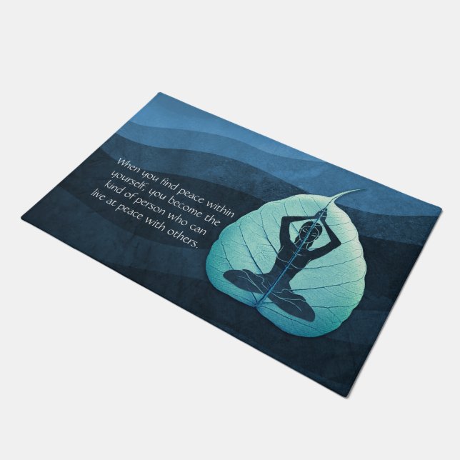 Yoga Teacher Meditation Pose Bodhi Leaf Cut Quotes Doormat (Angled)