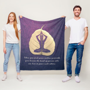 Yoga Teacher Meditation Pose Bodhi Leaf Cut Quotes Fleece Blanket