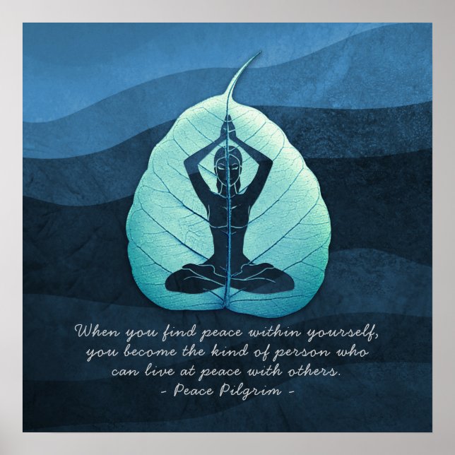 Yoga Teacher Meditation Pose Bodhi Leaf Cut Quotes Poster (Front)
