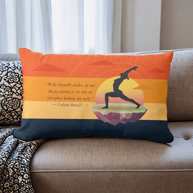 Yoga Teacher Meditation Pose Floating Island Quote Lumbar Pillow (Creator Uploaded)