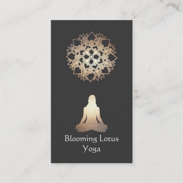 Yoga Teacher Meditation Pose Gold Lotus Business Card (Front)