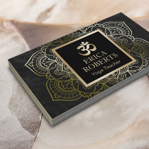 Yoga Teacher Vintage Gold Mandala & Om Sign Business Card