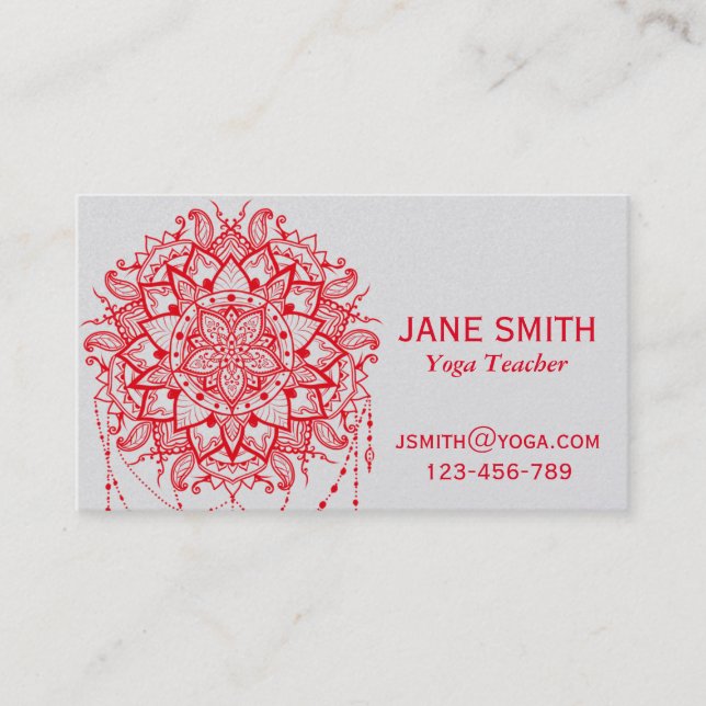 Yoga Teacher Yoga Instructor mandala Business Card (Front)
