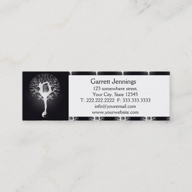 Yoga Tree in Black and White Mini Business Card (Front)