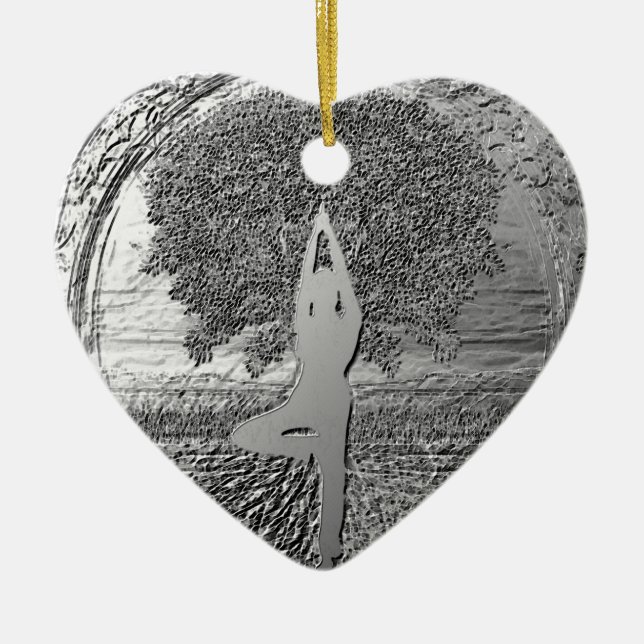 Yoga Tree of Life in Chrome Ceramic Ornament (Front)