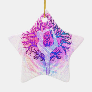 Yoga Tree Pastel Rainbow Ceramic Ornament