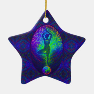 Yoga Tree Peace Rainbow Ceramic Ornament