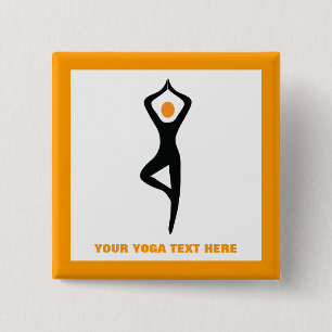 Yoga tree pose black, orange custom 2 inch square button