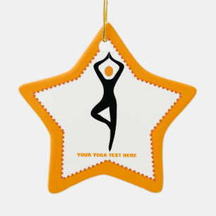 Yoga tree pose black, orange custom ceramic ornament