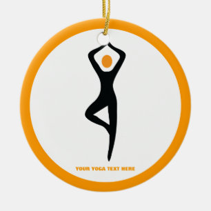 Yoga tree pose black, orange custom ceramic ornament
