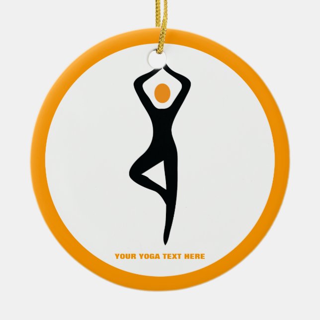 Yoga tree pose black, orange custom ceramic ornament (Front)