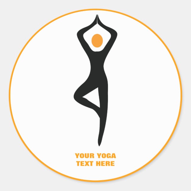 Yoga tree pose black, orange custom classic round sticker (Front)