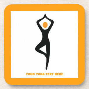 Yoga tree pose black, orange custom coaster