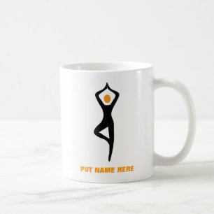 Yoga tree pose black, orange custom coffee mug