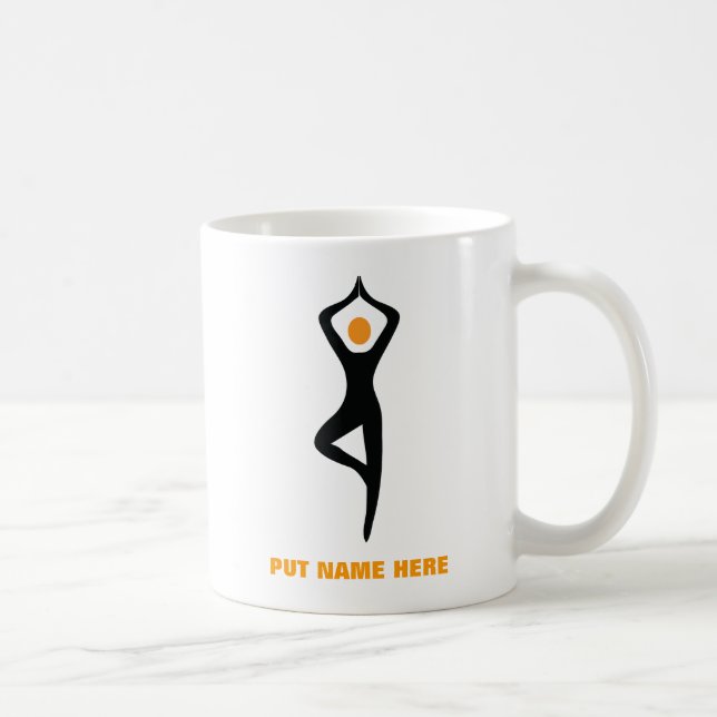 Yoga tree pose black, orange custom coffee mug (Right)