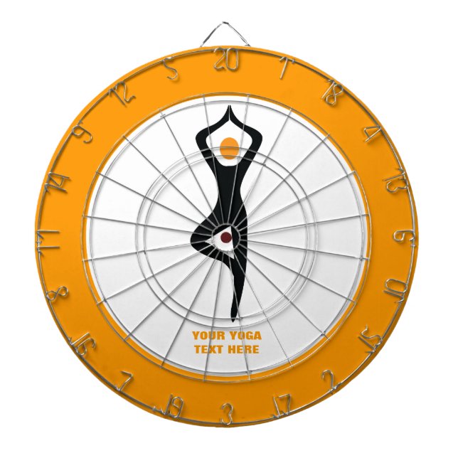Yoga tree pose black, orange custom dartboard (Front)