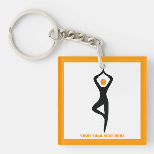 Yoga tree pose black, orange custom keychain