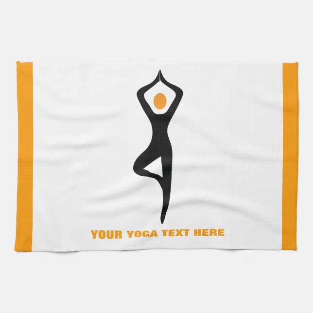 Yoga tree pose black, orange custom kitchen towel (Horizontal)