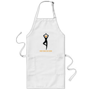 Yoga tree pose black, orange custom long apron