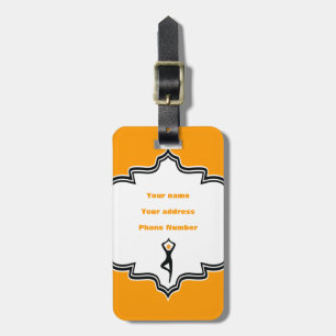Yoga tree pose black, orange custom luggage tag
