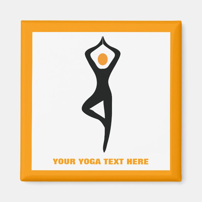 Yoga tree pose black, orange custom magnet (Front)