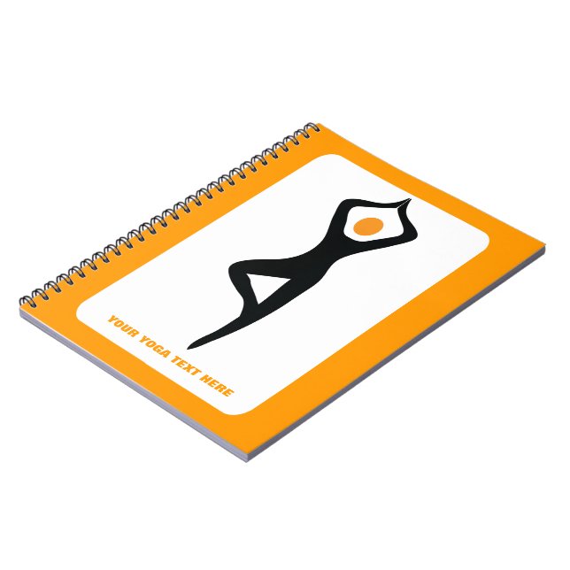 Yoga tree pose black, orange custom notebook (Left Side)