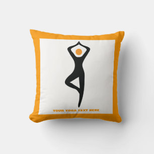 Yoga tree pose black, orange custom throw pillow