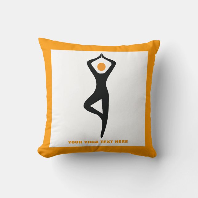 Yoga tree pose black, orange custom throw pillow (Front)