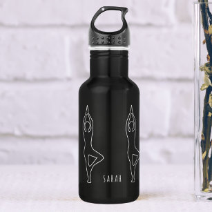Yoga Tree Pose Outline Personalized Water Bottle