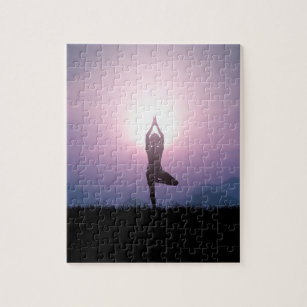 Yoga Tree Pose Vrksasana Black Purple Jigsaw Puzzle