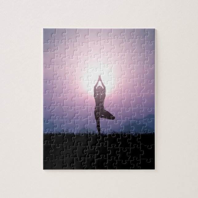 Yoga Tree Pose Vrksasana Black Purple Jigsaw Puzzle (Vertical)
