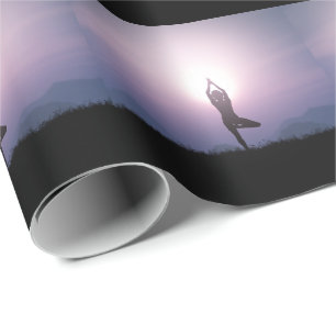 Yoga Tree Pose Vrksasana Black Purple Wrapping Paper