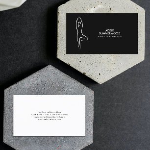 Yoga Vrksasana Line Art Symbol on Black Business Card