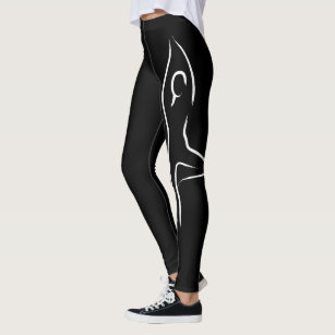 Yoga Vrksasana Line Art Symbol on Black Leggings