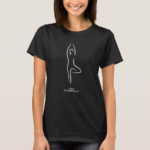Yoga Vrksasana Line Art Symbol on Black T-Shirt