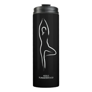 Yoga Vrksasana Line Art Symbol on Black Thermal Tumbler
