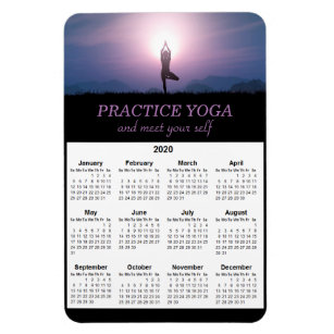 Yoga Vrksasana Pose Black Purple 2020 Calendar Magnet