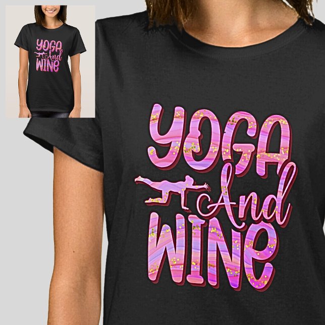 Yoga & Wine Pink Waves on Black            T-Shirt (Creator Uploaded)