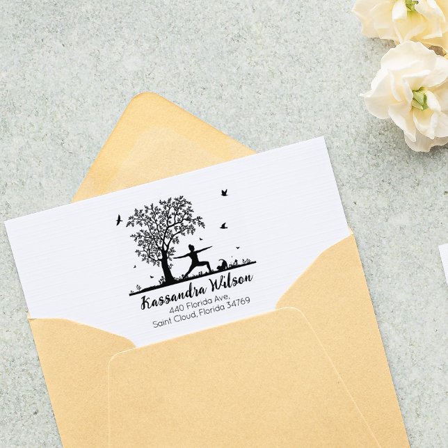 Yoga with a Cat, Tree Return Address   Rubber Stamp (Creator Uploaded)