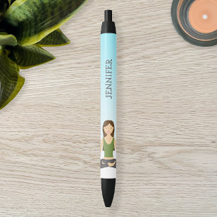 Yoga Woman In Lotus Pose And Custom Name Black Ink Pen