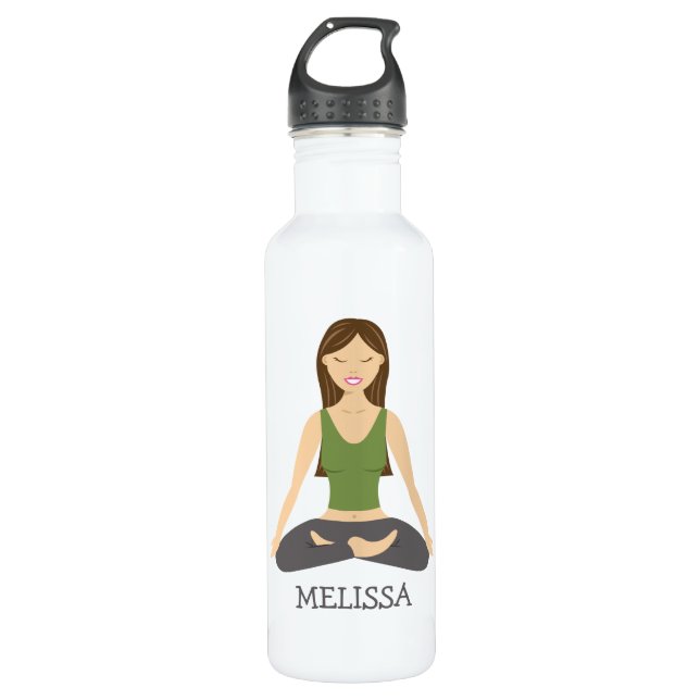 Yoga Woman In Lotus Pose With Custom Name 710 Ml Water Bottle (Front)
