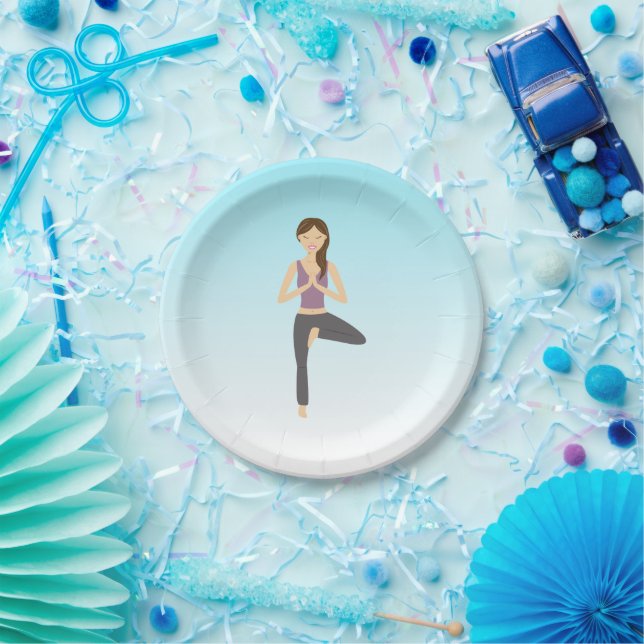 Yoga Woman In Tree Pose Paper Plate (Party)