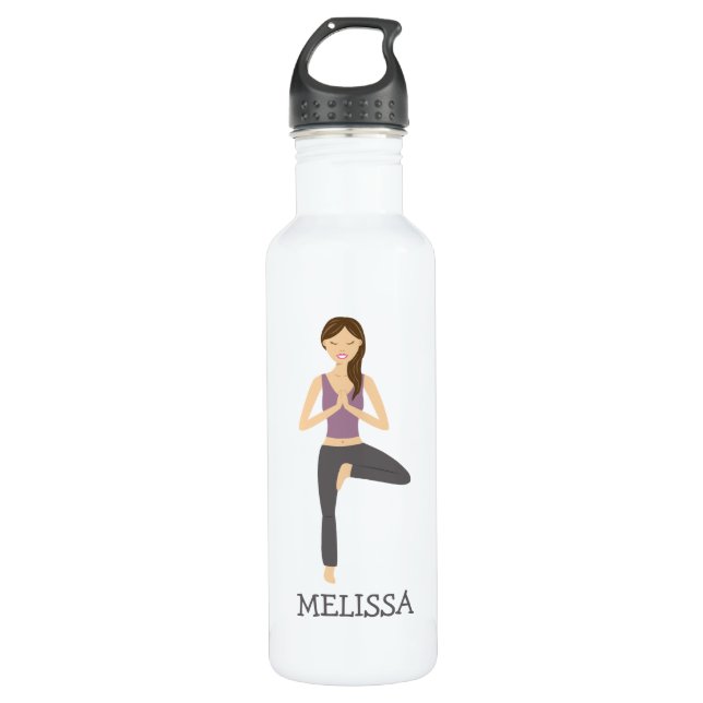 Yoga Woman In Tree Pose With Custom Name 710 Ml Water Bottle (Front)