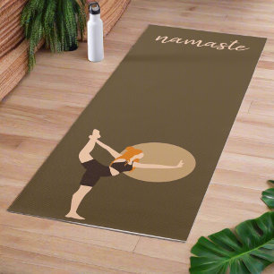 Yoga Women Exercise Poses Namaste Yogi Brown Mat