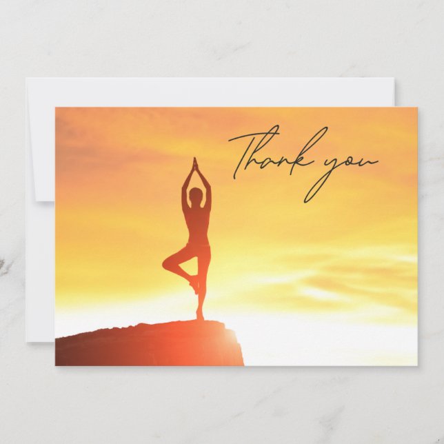 Yoga Women on Sunset Background   Thank You Card (Front)