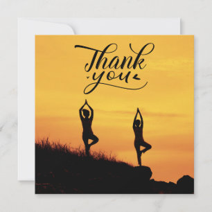 Yoga Women on Sunset Background  Thank You Card